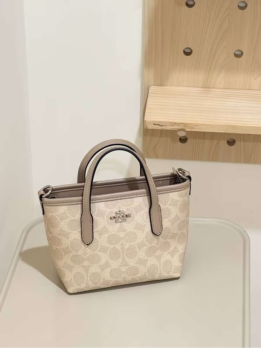 Coach Mini Satchel in Chalk and Taupe